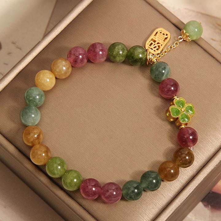 Bransoletka z kolorowymi czterolistnymi koniczynkami i Buddha Stones i jadeitem