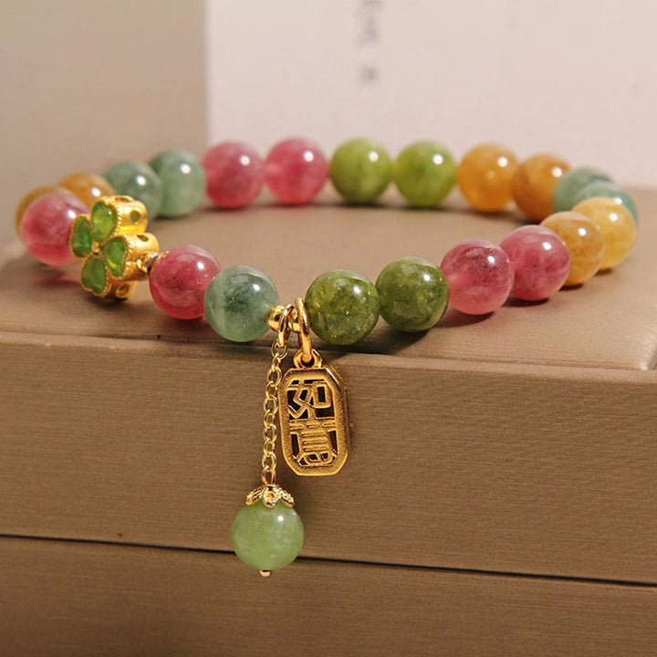 Bransoletka z kolorowymi czterolistnymi koniczynkami i Buddha Stones i jadeitem