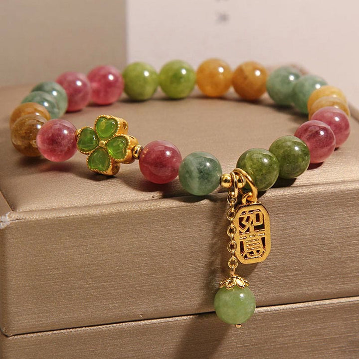 Bransoletka z kolorowymi czterolistnymi koniczynkami i Buddha Stones i jadeitem
