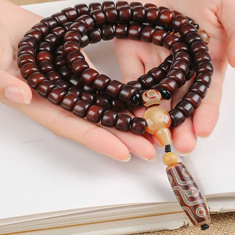 Buddha Stones 108 Mala Koraliki Trójoczny Dzi Koralik Dziewięciooki Dzi Koralik Bransoletka Szczęścia Jade