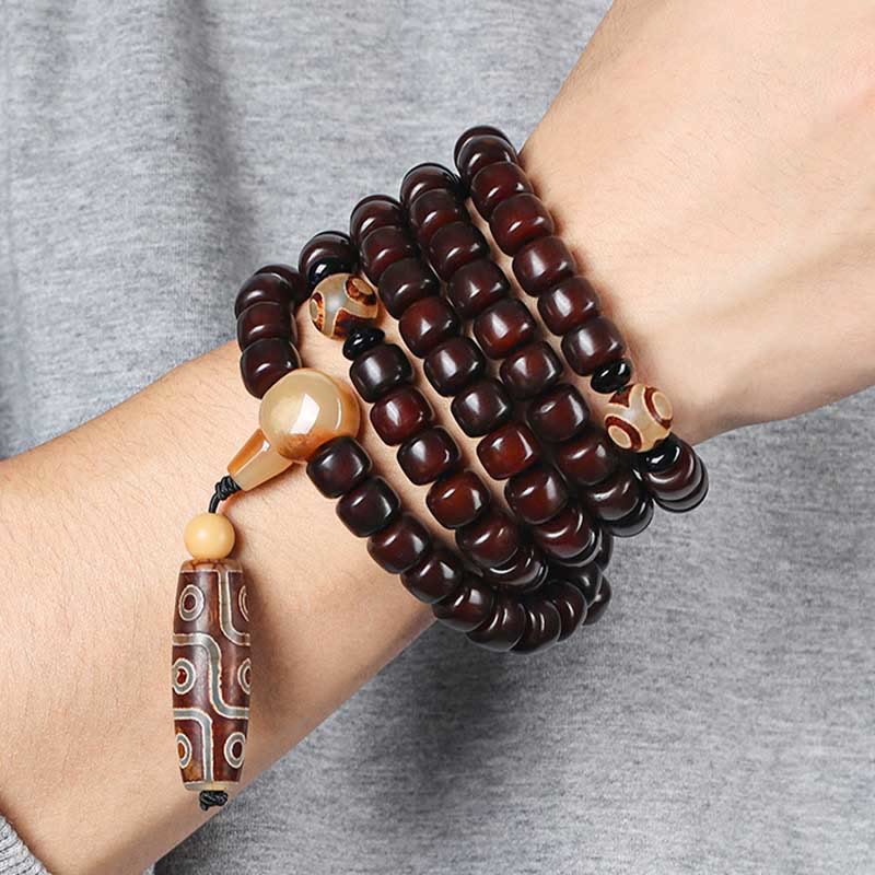 Buddha Stones 108 Mala Koraliki Trójoczny Dzi Koralik Dziewięciooki Dzi Koralik Bransoletka Szczęścia Jade