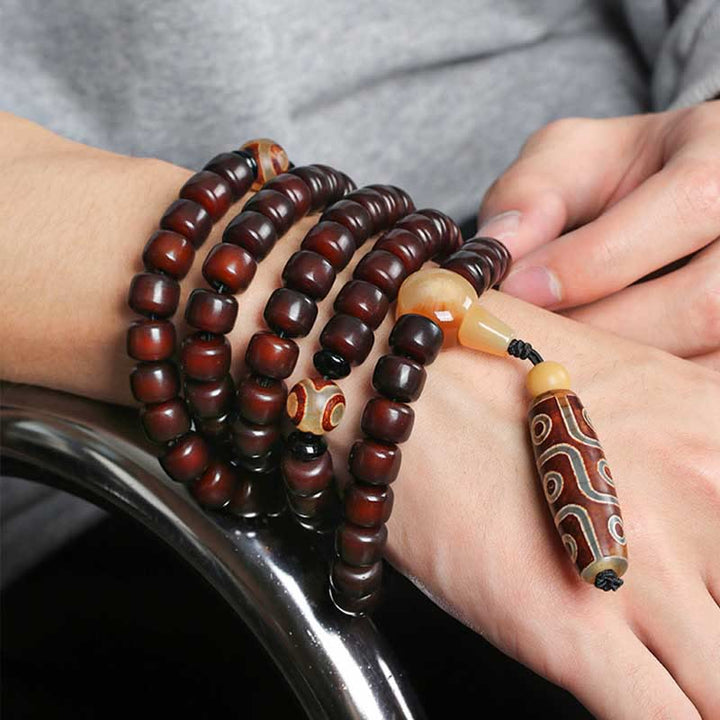 Buddha Stones 108 Mala Koraliki Trójoczny Dzi Koralik Dziewięciooki Dzi Koralik Bransoletka Szczęścia Jade