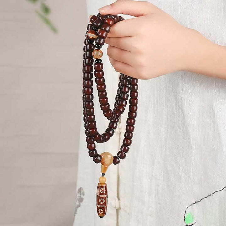 Buddha Stones 108 Mala Koraliki Trójoczny Dzi Koralik Dziewięciooki Dzi Koralik Bransoletka Szczęścia Jade