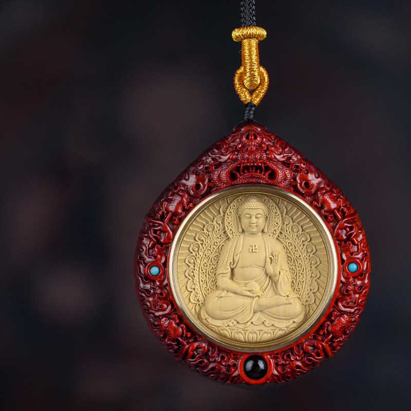 Buddha Stones Chiński Zodiak Natal Budda Mały Liść Czerwony Sandałowiec Heban Długowieczność Naszyjnik Wisiorek - Pies/Świnia-Amitabha Budda - Drobnolistny czerwony sandałowiec - image 13