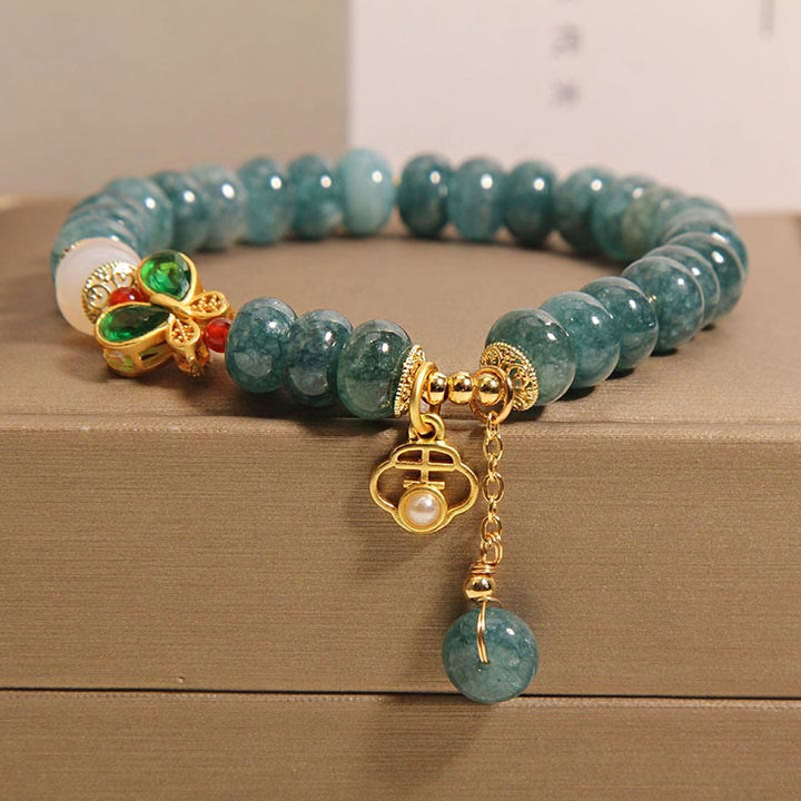 Buddha Stones Jadeit Biały Agat Motyl Abakus Koraliki Bransoletka Obfitość