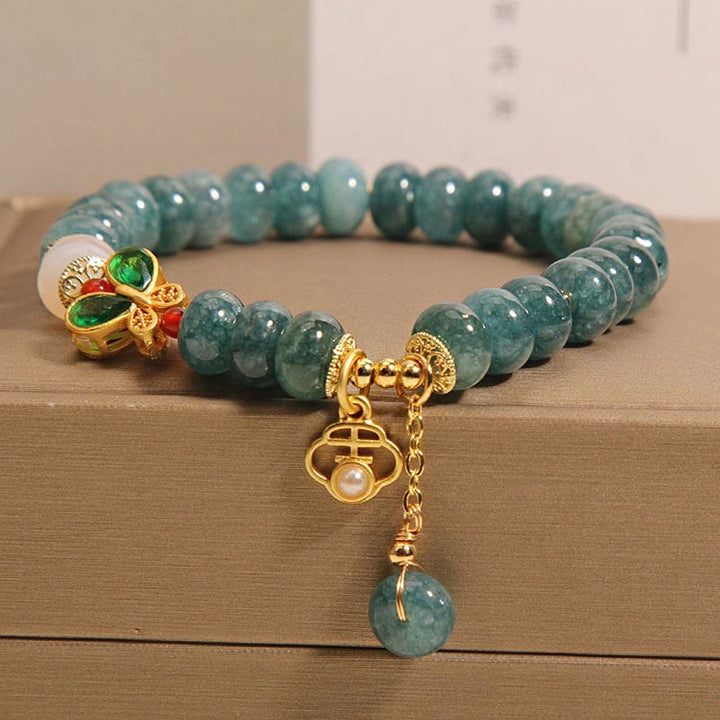 Buddha Stones Jadeit Biały Agat Motyl Abakus Koraliki Bransoletka Obfitość