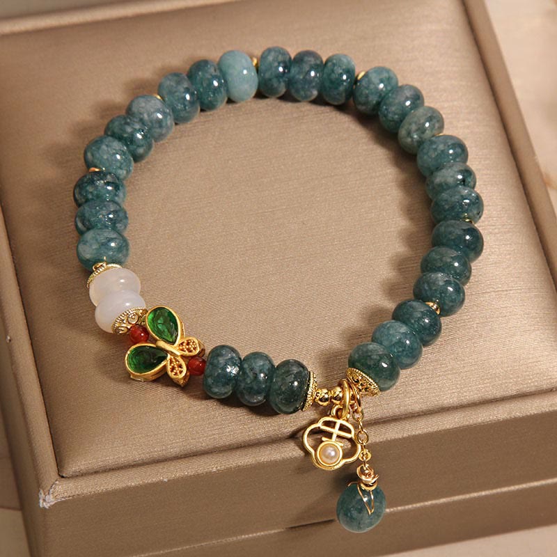 Buddha Stones Jadeit Biały Agat Motyl Abakus Koraliki Bransoletka Obfitość