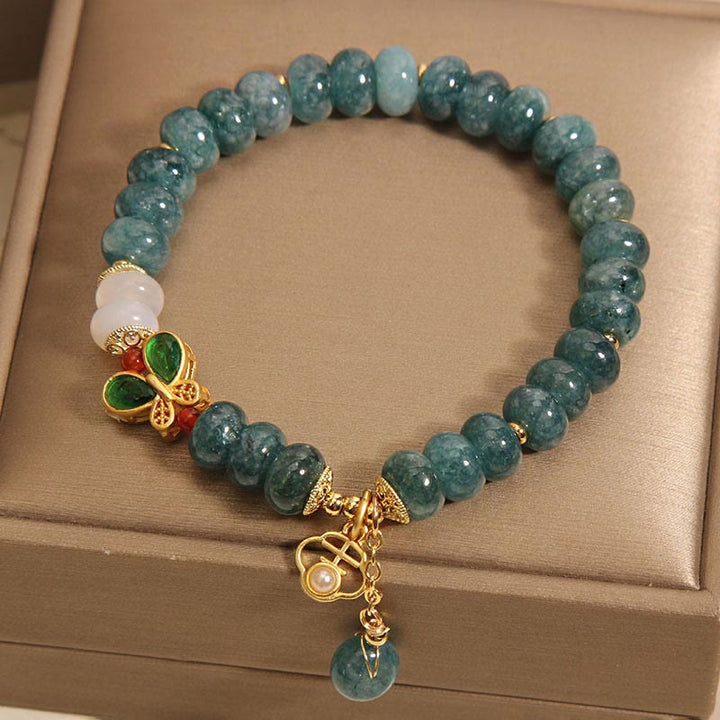 Buddha Stones Jadeit Biały Agat Motyl Abakus Koraliki Bransoletka Obfitość