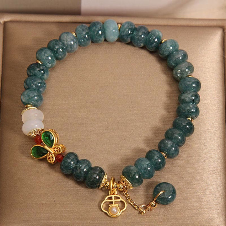 Buddha Stones Jadeit Biały Agat Motyl Abakus Koraliki Bransoletka Obfitość