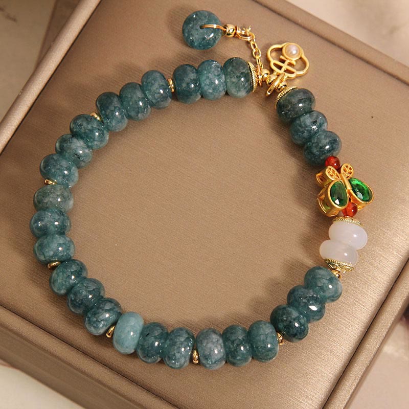 Buddha Stones Jadeit Biały Agat Motyl Abakus Koraliki Bransoletka Obfitość