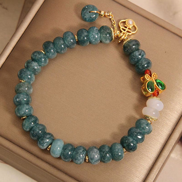 Buddha Stones Jadeit Biały Agat Motyl Abakus Koraliki Bransoletka Obfitość