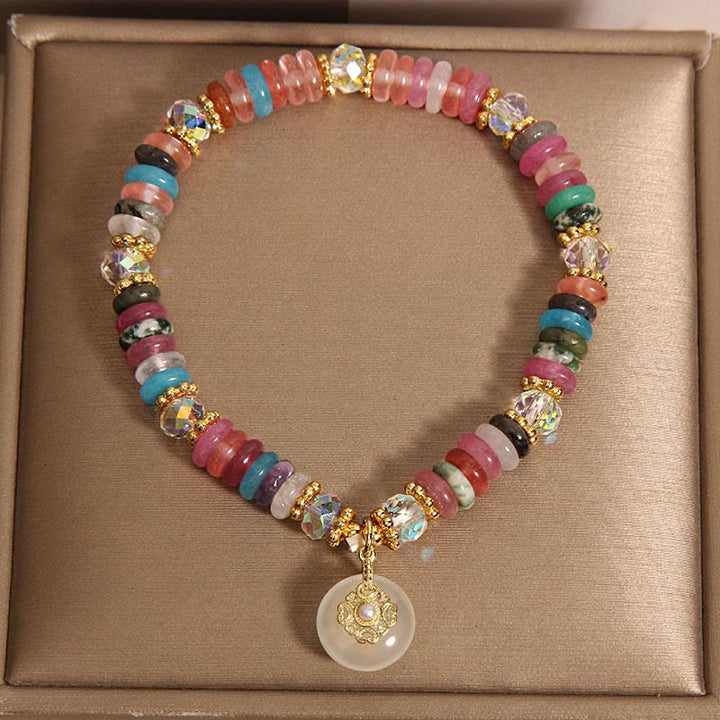 Buddha Stones Różnorodne Kryształowe Truskawkowe Kwarcowe Klamra Pokoju Bransoletka Pomyślna
