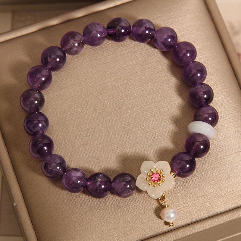 Buddha Stones Naturalny Ametyst Biały Agat Perła Charm Bransoletka Równowaga