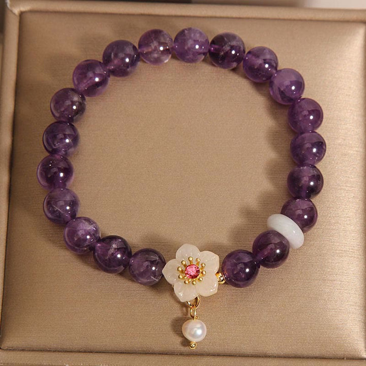 Buddha Stones Naturalny Ametyst Biały Agat Perła Charm Bransoletka Równowaga