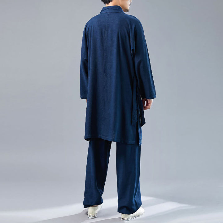 Buddha Stones 2 szt. Koszulka męska z długim rękawem i dekoltem w serek Top Spodnie Medytacja Zen Tai Chi Bawełna Lniany Zestaw Ubrań - image 33