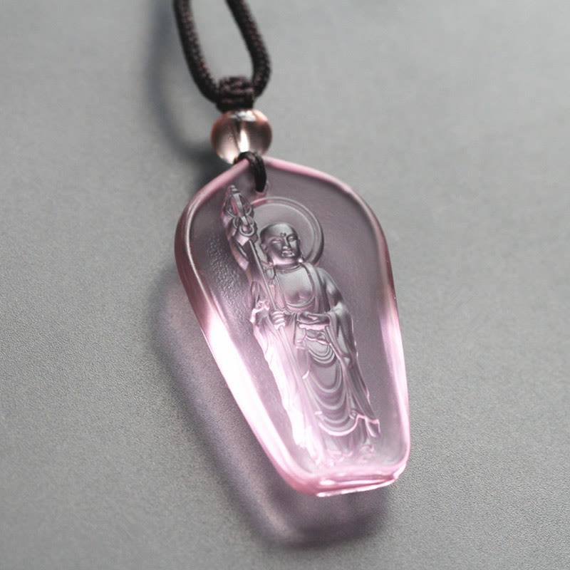 Buddha Stones Ksitigarbha Budda Liuli Kryształowy Amulet Spokoju Naszyjnik Wisiorek