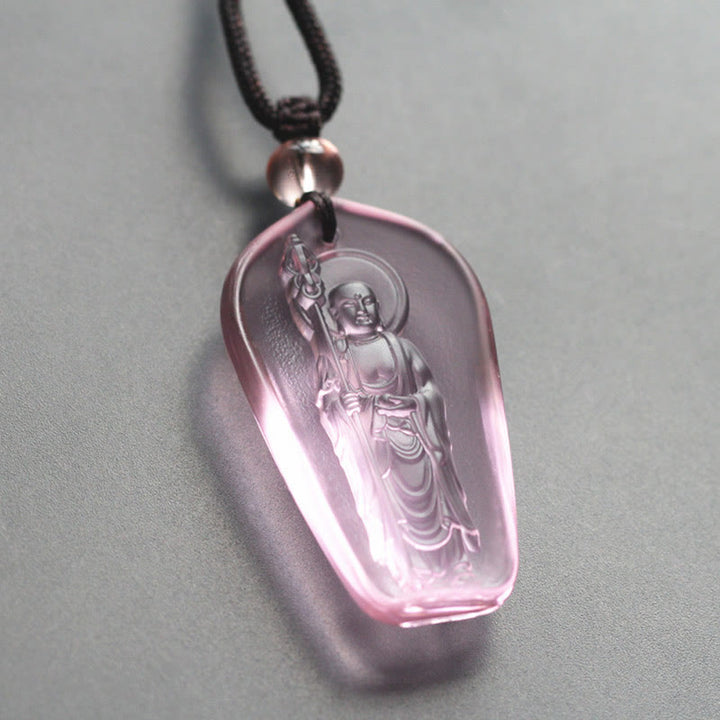 Buddha Stones Ksitigarbha Budda Liuli Kryształowy Amulet Spokoju Naszyjnik Wisiorek