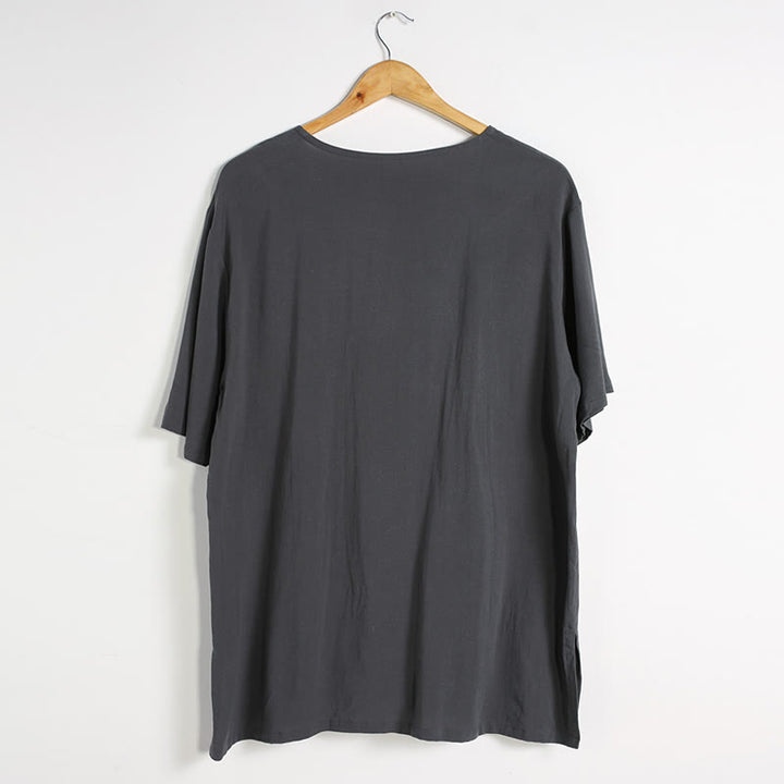 Koszula męska z okrągłym dekoltem i krótkim rękawem z bawełny i lnu Buddha Stones w jednolitym kolorze - image 5