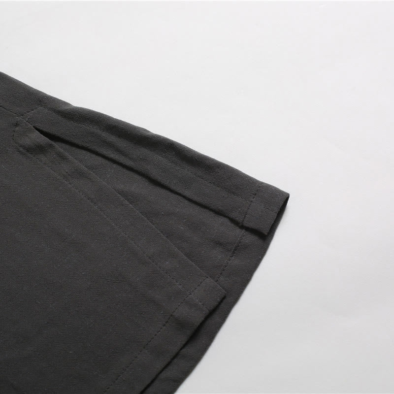 Koszula męska z okrągłym dekoltem i krótkim rękawem z bawełny i lnu Buddha Stones w jednolitym kolorze - image 8