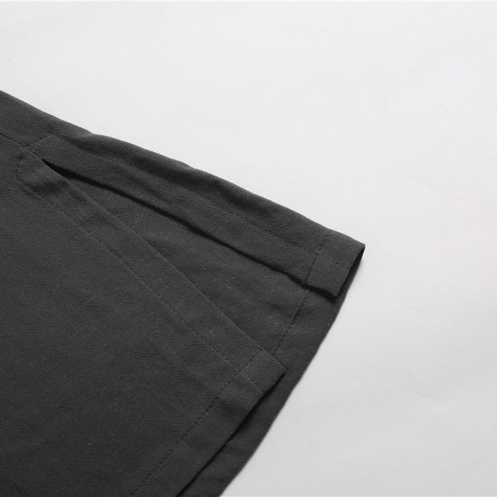 Koszula męska z okrągłym dekoltem i krótkim rękawem z bawełny i lnu Buddha Stones w jednolitym kolorze - image 8