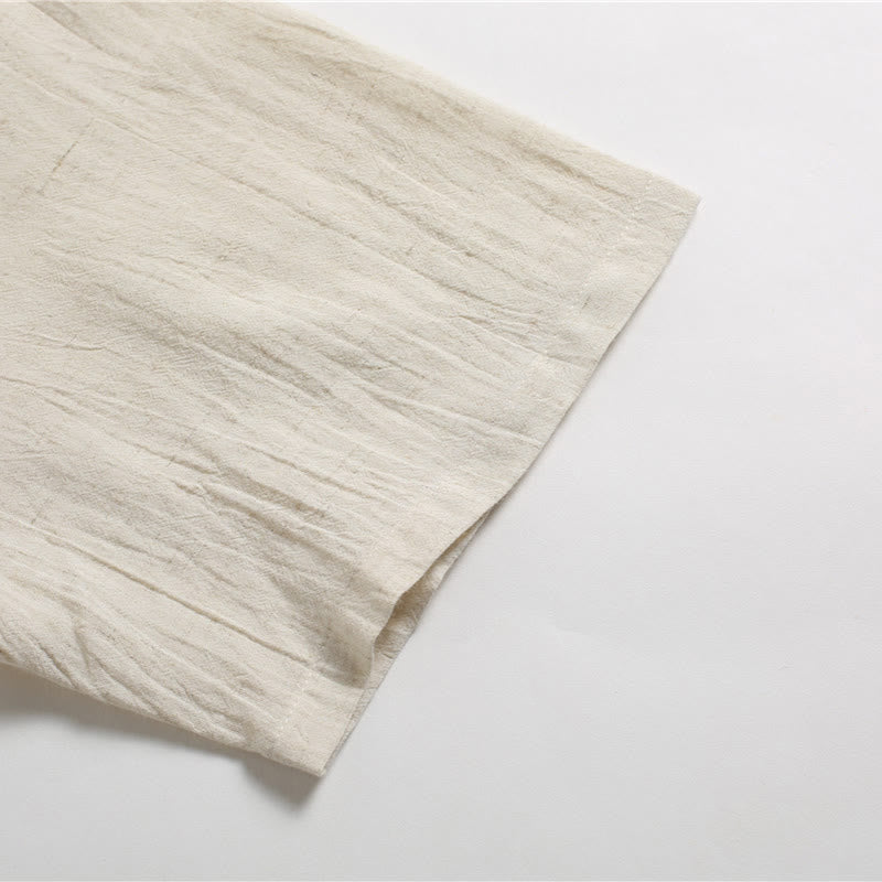 Koszula męska z okrągłym dekoltem i krótkim rękawem z bawełny i lnu Buddha Stones w jednolitym kolorze - image 21