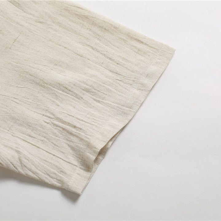 Koszula męska z okrągłym dekoltem i krótkim rękawem z bawełny i lnu Buddha Stones w jednolitym kolorze - image 21