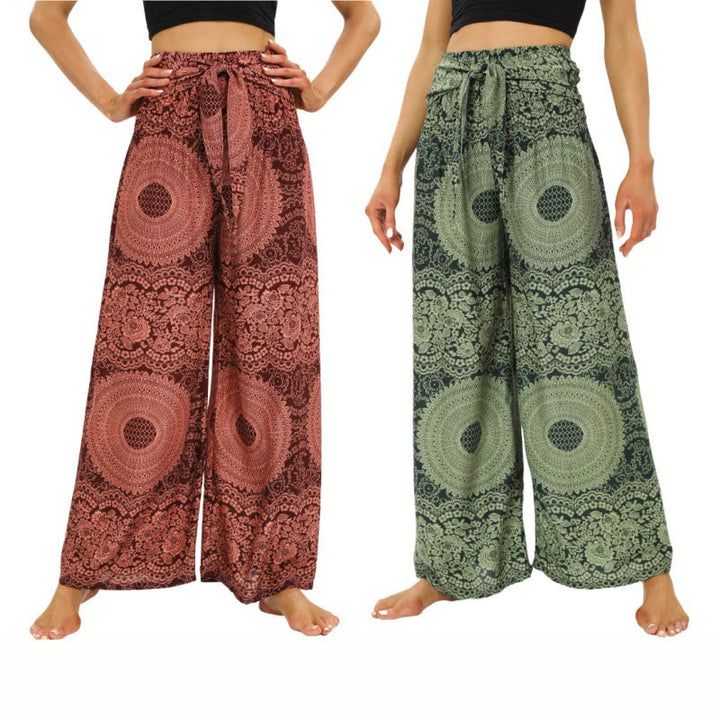 Spodnie do jogi damskie z szerokimi nogawkami i sznurowaniem Buddha Stones Boho