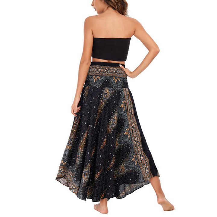 Buddha Stones w dwóch stylach, sukienka Boho Summer Peacock Feather Lace-up Skirt - image 12