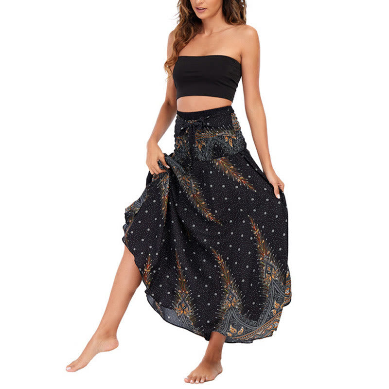 Buddha Stones w dwóch stylach, sukienka Boho Summer Peacock Feather Lace-up Skirt - image 11