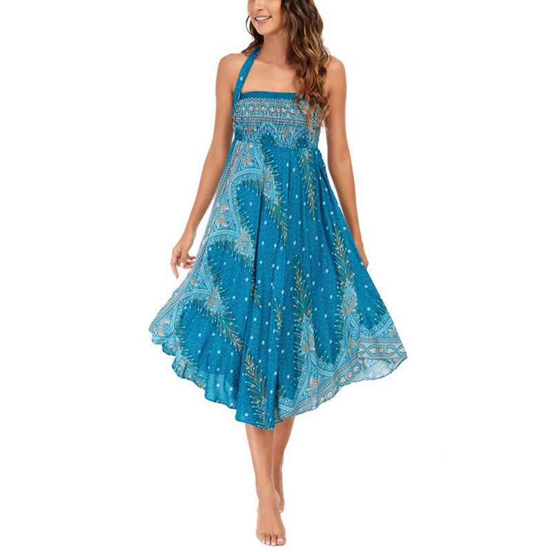 Buddha Stones w dwóch stylach, sukienka Boho Summer Peacock Feather Lace-up Skirt - image 2