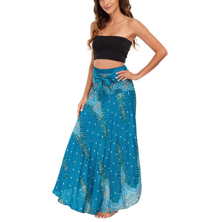 Buddha Stones w dwóch stylach, sukienka Boho Summer Peacock Feather Lace-up Skirt - image 3