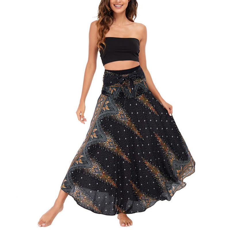 Buddha Stones w dwóch stylach, sukienka Boho Summer Peacock Feather Lace-up Skirt - image 9