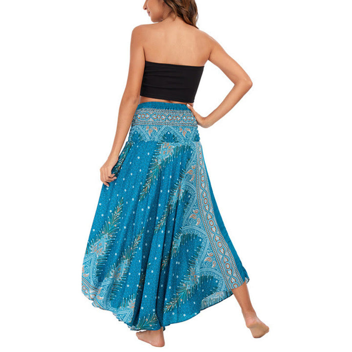 Buddha Stones w dwóch stylach, sukienka Boho Summer Peacock Feather Lace-up Skirt - image 4