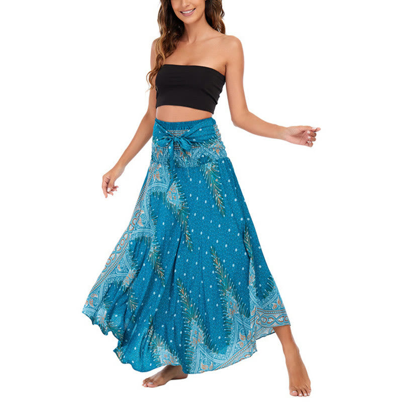 Buddha Stones w dwóch stylach, sukienka Boho Summer Peacock Feather Lace-up Skirt - image 1