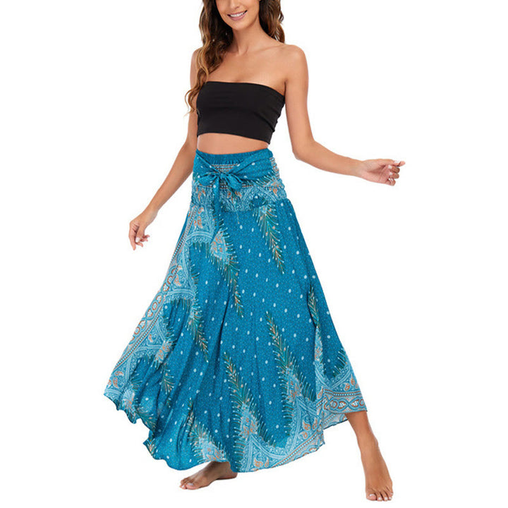 Buddha Stones w dwóch stylach, sukienka Boho Summer Peacock Feather Lace-up Skirt - image 1