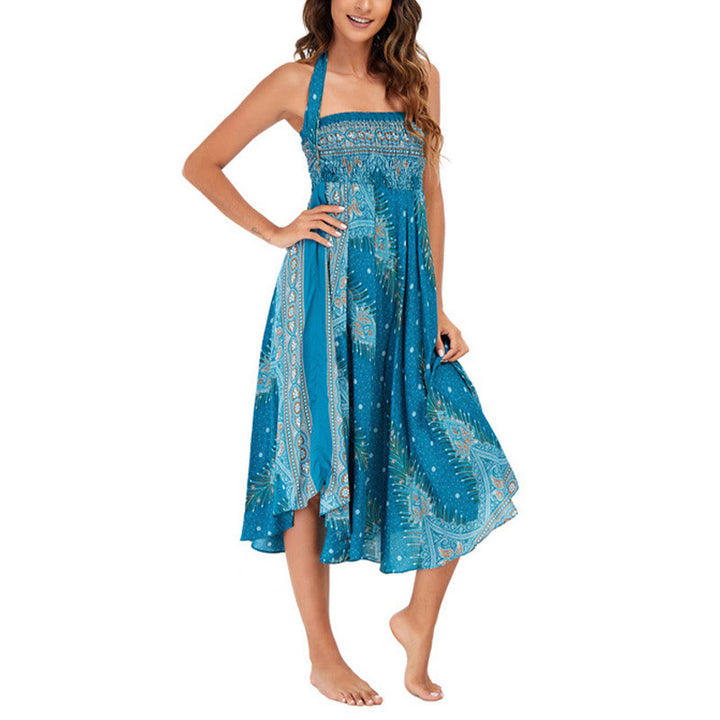 Buddha Stones w dwóch stylach, sukienka Boho Summer Peacock Feather Lace-up Skirt - image 6