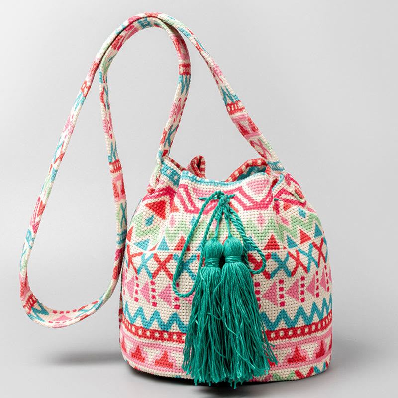 Buddha Stones Kolorowe Geometryczne Kwiaty Nadruk Płótno Torba Crossbody Torba Na Ramię