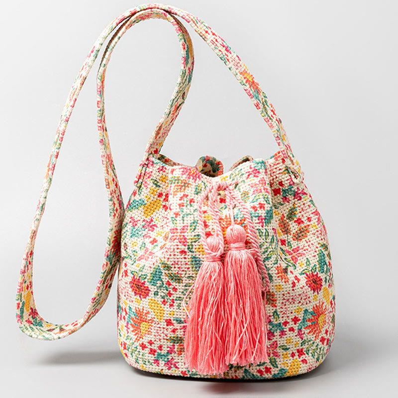 Buddha Stones Kolorowe Geometryczne Kwiaty Nadruk Płótno Torba Crossbody Torba Na Ramię