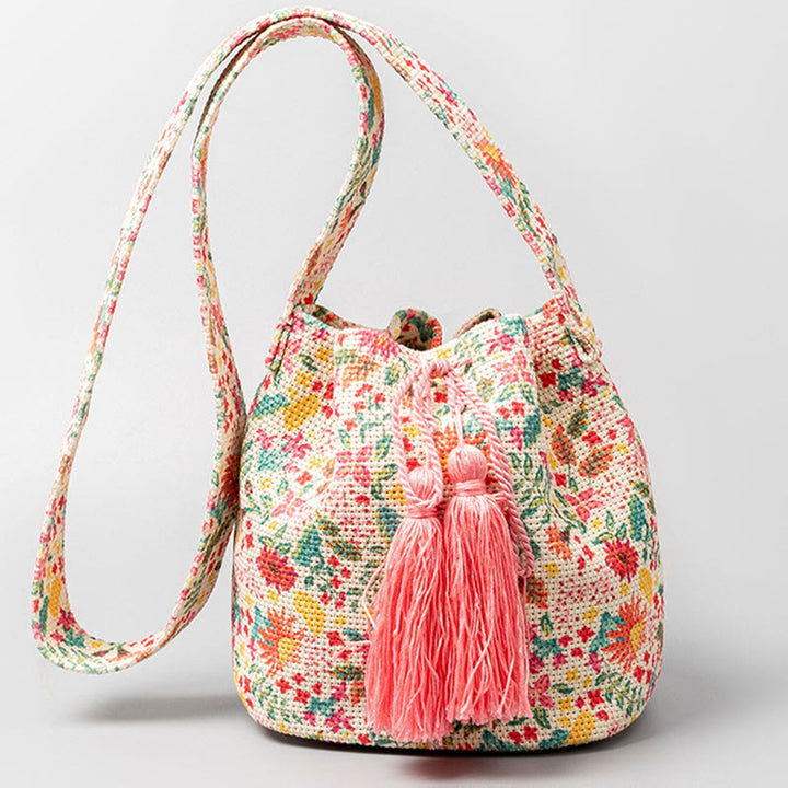 Buddha Stones Kolorowe Geometryczne Kwiaty Nadruk Płótno Torba Crossbody Torba Na Ramię
