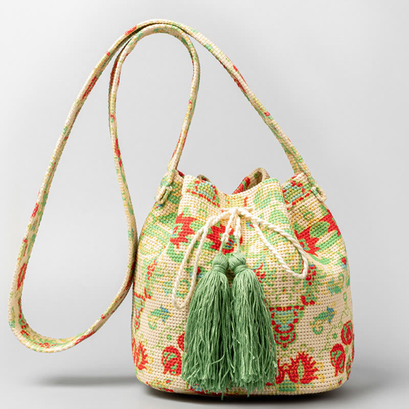 Buddha Stones Kolorowe Geometryczne Kwiaty Nadruk Płótno Torba Crossbody Torba Na Ramię