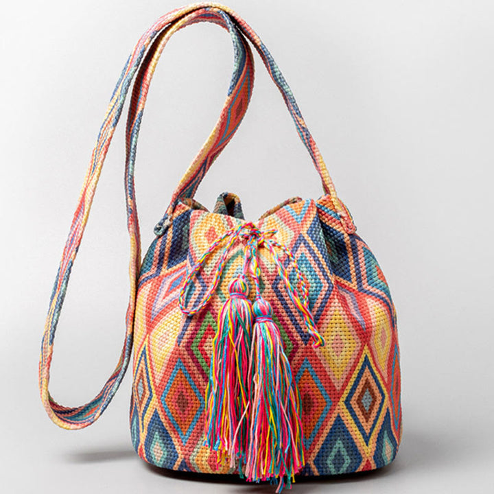 Buddha Stones Kolorowe Geometryczne Kwiaty Nadruk Płótno Torba Crossbody Torba Na Ramię