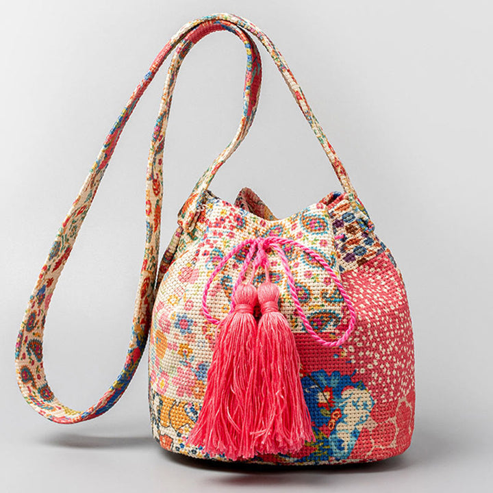 Buddha Stones Kolorowe Geometryczne Kwiaty Nadruk Płótno Torba Crossbody Torba Na Ramię