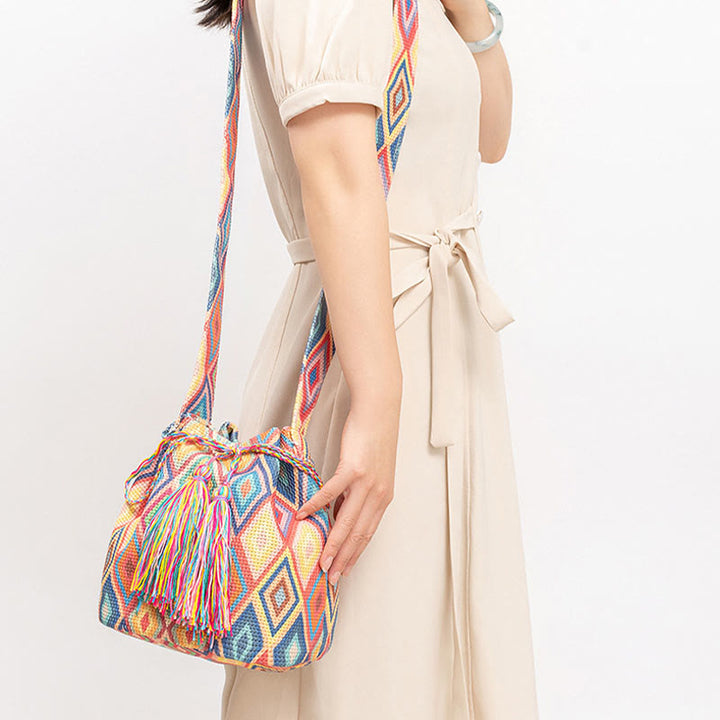 Buddha Stones Kolorowe Geometryczne Kwiaty Nadruk Płótno Torba Crossbody Torba Na Ramię