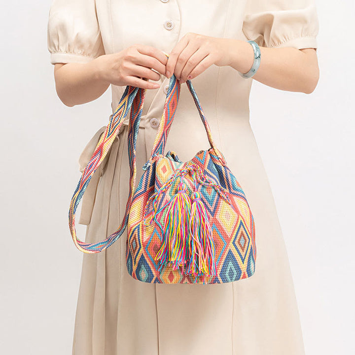 Buddha Stones Kolorowe Geometryczne Kwiaty Nadruk Płótno Torba Crossbody Torba Na Ramię