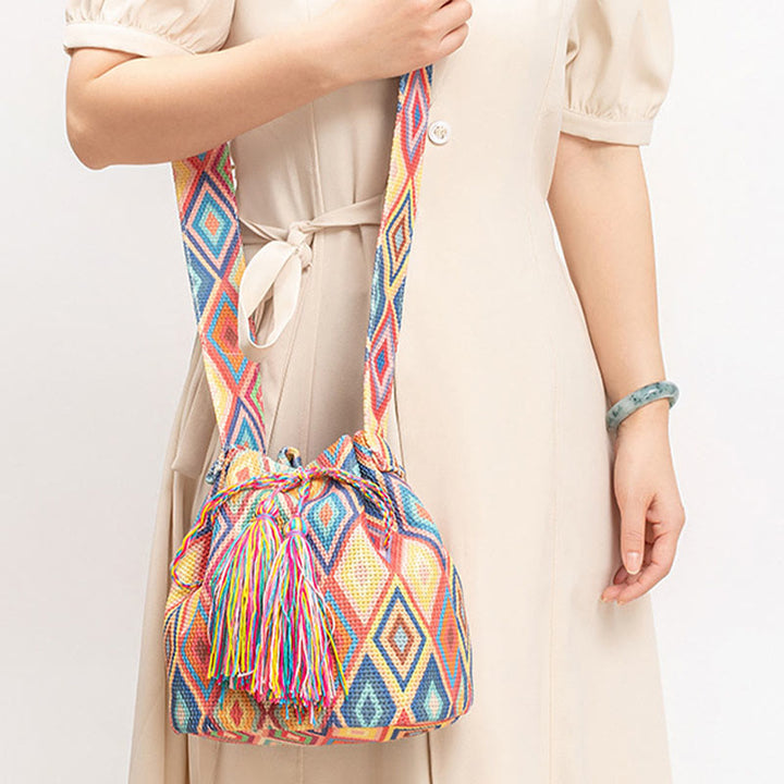 Buddha Stones Kolorowe Geometryczne Kwiaty Nadruk Płótno Torba Crossbody Torba Na Ramię