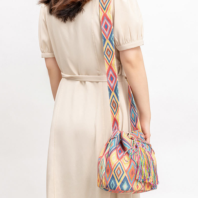 Buddha Stones Kolorowe Geometryczne Kwiaty Nadruk Płótno Torba Crossbody Torba Na Ramię