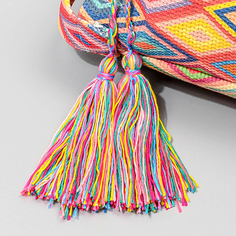 Buddha Stones Kolorowe Geometryczne Kwiaty Nadruk Płótno Torba Crossbody Torba Na Ramię