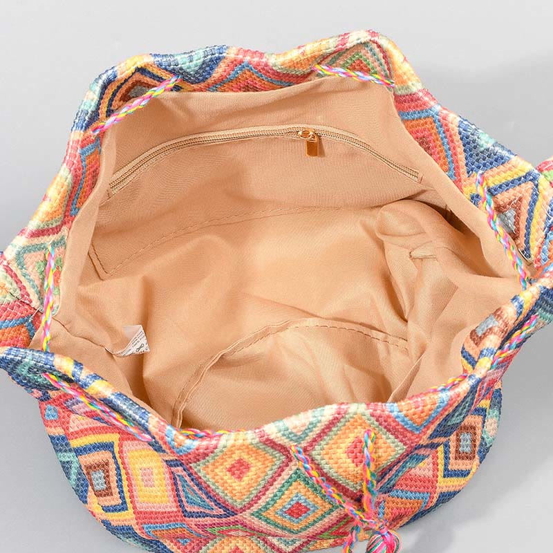 Buddha Stones Kolorowe Geometryczne Kwiaty Nadruk Płótno Torba Crossbody Torba Na Ramię