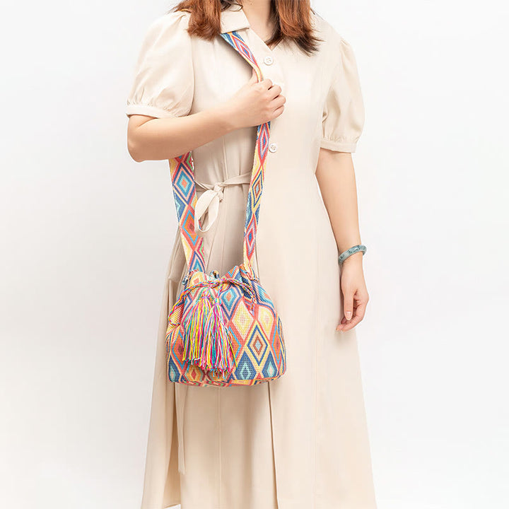 Buddha Stones Kolorowe Geometryczne Kwiaty Nadruk Płótno Torba Crossbody Torba Na Ramię