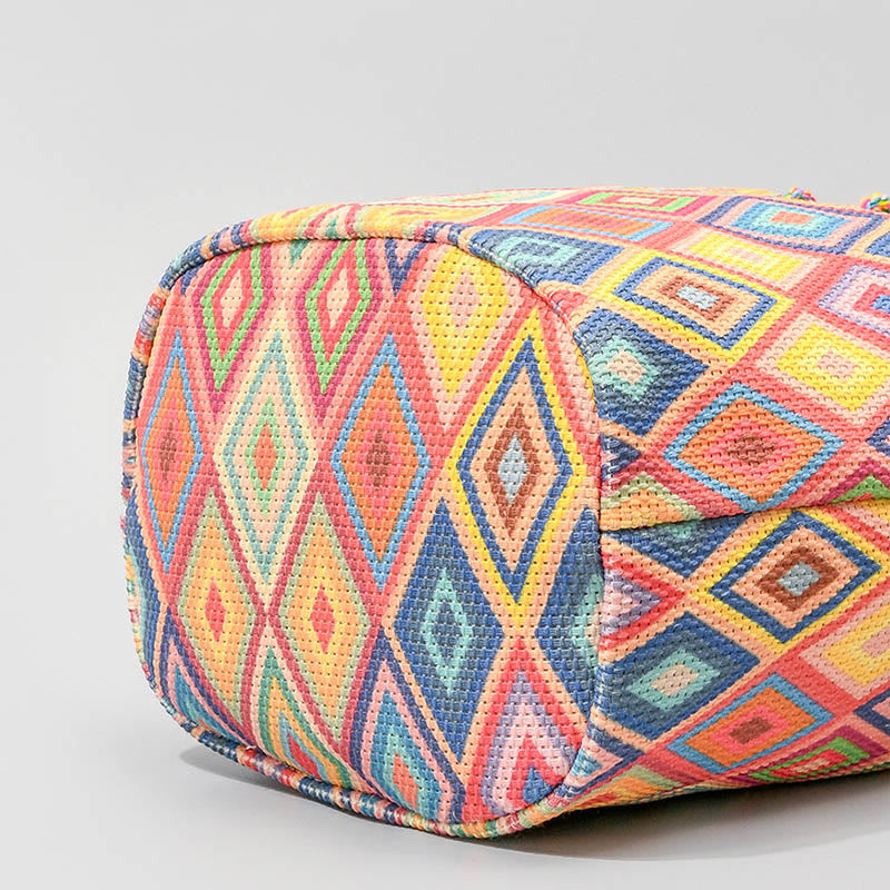 Buddha Stones Kolorowe Geometryczne Kwiaty Nadruk Płótno Torba Crossbody Torba Na Ramię
